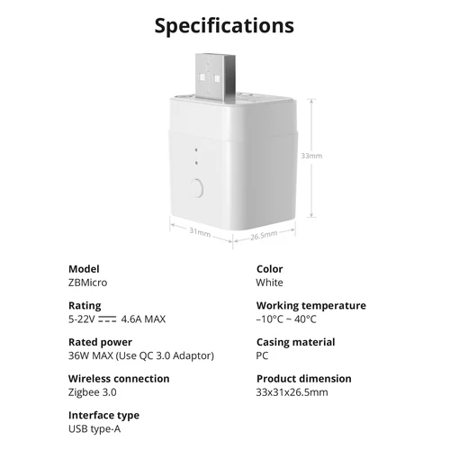 SONOFF MICRO ZBMicro Zigbee USB Smart Adaptor for smart home automation and fast charging