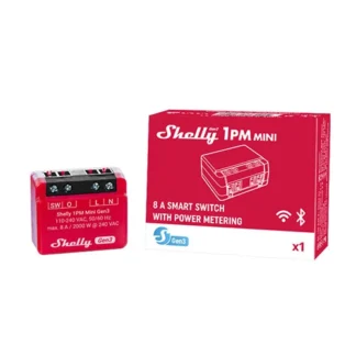 Shelly 1PM Mini Gen3 red ultra-compact Wi-Fi smart switch with power monitoring front view