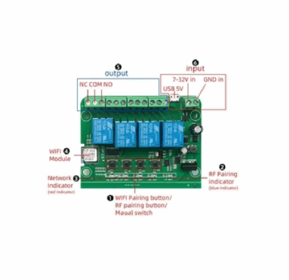 WiFi Inching Relay Momentary-Self-Locking-Interlock Switch Module (ST-DC4)