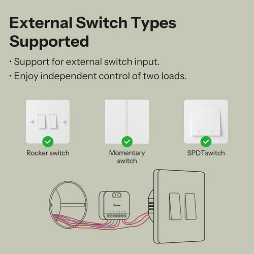 SONOFF MINI DUO 2-Gang Matter WiFi Smart Switch MINI-2GS compact dual channel module