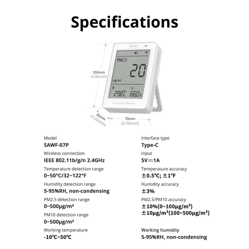 SONOFF AirGuard PM2.5 PM10 Matter WiFi Air Quality Monitor SAWF-07P LCD display