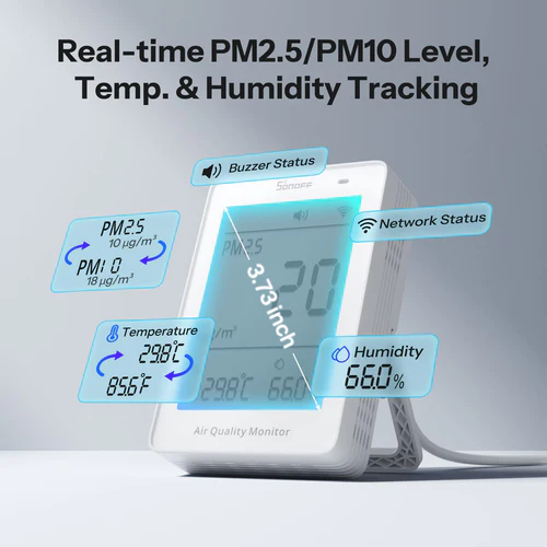 SONOFF AirGuard PM2.5 PM10 Matter WiFi Air Quality Monitor SAWF-07P LCD display