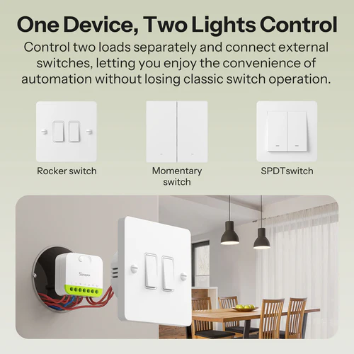 SONOFF MINI DUO 2-Gang Zigbee Smart Switch MINI-ZB2GS dual load relay for smart lighting