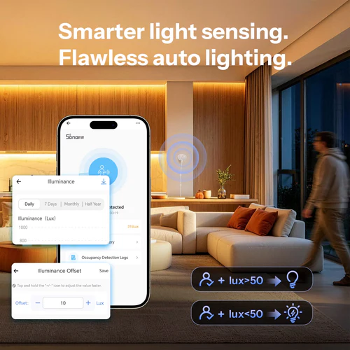 SONOFF SNZB-06P24 24GHz Zigbee Human Presence Sensor with mmWave radar for smart lighting automation