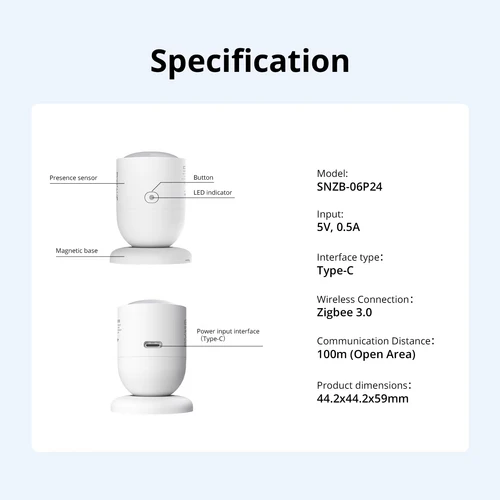 SONOFF SNZB-06P24 24GHz Zigbee Human Presence Sensor with mmWave radar for smart lighting automation