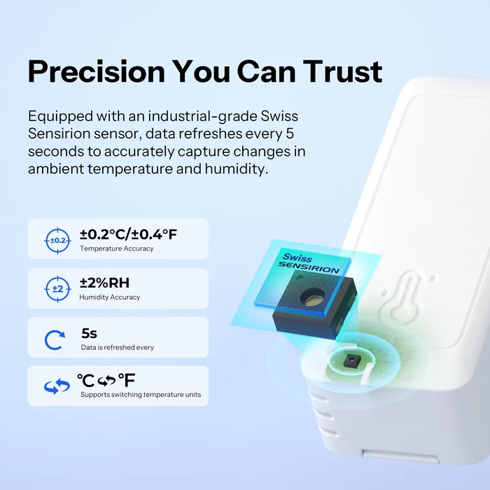 SONOFF SNZB-02B AirGuard TH Lite compact sensor showing slim design