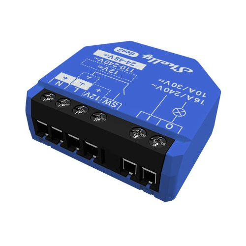 Close-up of Shelly 1 Gen3 Gen3 smart switch with potential-free contacts