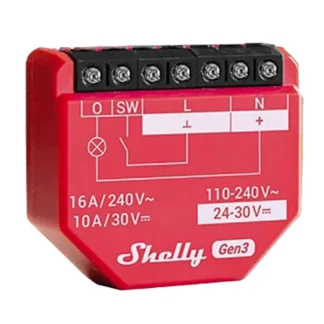 Shelly 1PM Gen3 red 16A smart switch with power monitoring front view