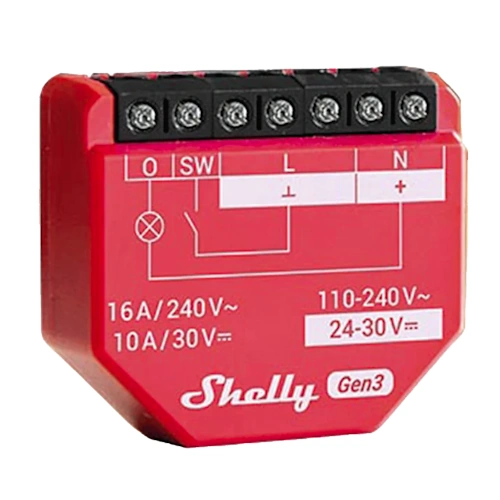 Shelly 1PM Gen3 red 16A smart switch with power monitoring front view