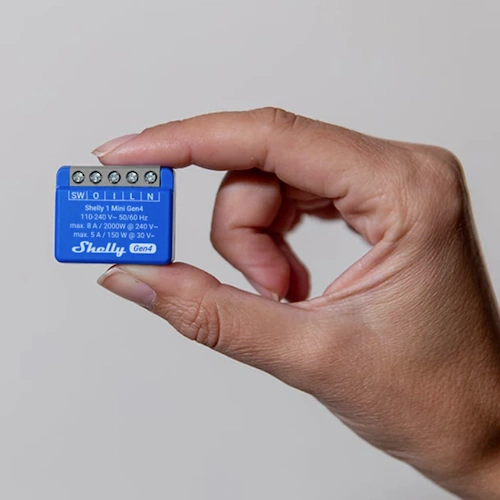 Shelly 1 Mini Gen4 small multiprotocol smart relay module showing terminals