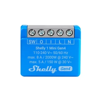 Shelly 1 Mini Gen4 small multiprotocol smart relay module showing terminals