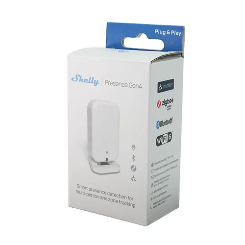 Shelly Presence Gen4 White packaging and freestanding base for eCommerce
