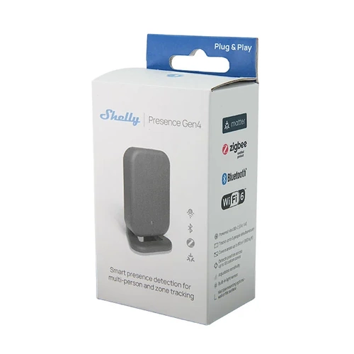 Shelly Presence Gen4 White packaging and freestanding base for eCommerce