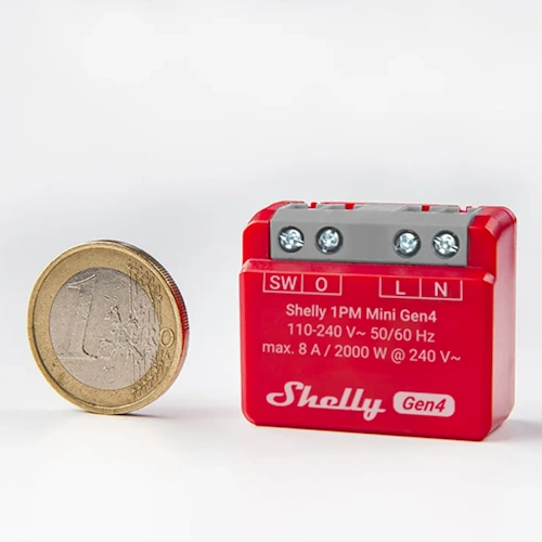 Close-up of Shelly 1PM Mini Gen4 Gen4 smart switch with energy metering
